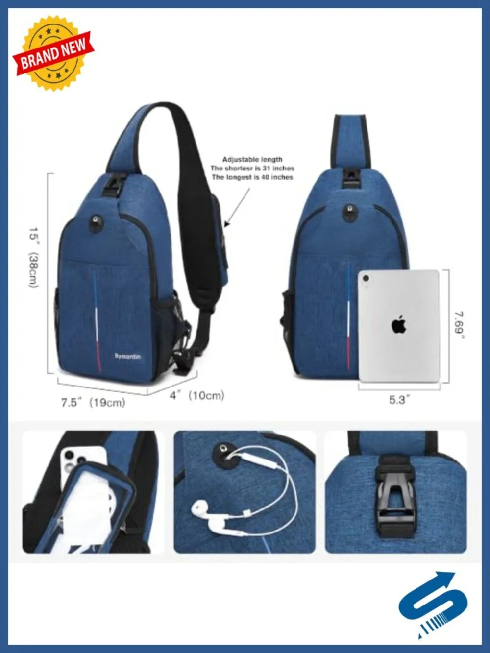 Crossbody Sling Backpack with Touch Screen Phone Pocket, Chest Bag for Travel